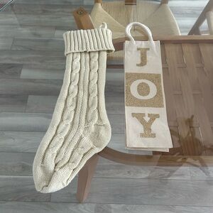 Cream Knitted Christmas Stocking Set
